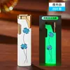 Encendedor Largo Metálico Creativo Personalizado Portátil de Moda con Llama Directa, Llama Azul a Prueba de Viento, Encendedor Recargable, Venta al por Mayor Transfronteriza