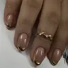 Uña artificial redonda corta simple desnuda para arte de uñas dorada francesa portátil pieza de uña portátil 3D al por mayor