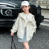 Chaqueta de Verano para Niñas con Protección Solar 2025 Nueva Moda Estilo Coreano Moderno Abrigo con Lazo y Cordón Ajustable para Niños Mayores