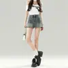 Shorts de Mezclilla Azules Retro de Cintura Alta para Mujer Tendencia Primavera y Verano 2025 Versátiles Nuevo Look Adelgazante de Pierna Ancha Anti-Exposición Culottes