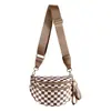 Bolsa Transversal de Nylon Xadrez Espaçosa Personalizada Moda Feminina Leve Ampla Grande Capacidade Alça Ajustável Bolsa de Ombro