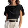 2026 Amazon transfronterizo europeo y americano nuevo estilo satén imitación seda cuello con volantes caída manga corta blusa casual para mujer
