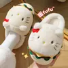 Novas Pantufas de Algodão Gato Hambúrguer 2026 para Mulheres, Outono/Inverno Casa Solado Grosso Pelúcia Quente Fofas Antiderrapantes