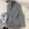 2026 Nuevo Otoño/Invierno Gris Casual Versátil Lana Traje Chaqueta Mujer Retro Viaje Casual Superior Traje