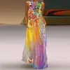 Site independente Amazon novo vestido longo sexy sem mangas com estampa retrô europeia e americana com bolsos