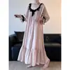 Camisón dulce de encaje con mangas largas estilo corte francés para mujer, nuevo vestido largo holgado para casa de primavera y otoño