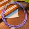 Colar Artesanal Original de Jade Birmanês Violeta e Quartzo de Gelo com Corrente Dupla para Suéter para Mulheres