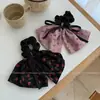 Scrunchie de Tecido Floral Rosa Vintage com Temperamento Suave, Elástico para Rabo de Cavalo com Laço, Corda de Cabelo de Alta Qualidade