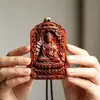 Artículo cultural coleccionable: Colgante de madera de agar con incrustaciones de cinabrio, collar amuleto "Paz y Serenidad", estilo chino