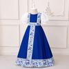 Vestido tipo bata de nuevo estilo transfronterizo para niñas, Vestido estampado con mangas abullonadas, Vestido largo de cuello redondo, Vestido tipo bata para niños