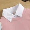 Conjunto de Dos Piezas para Niñas de Otoño Nuevo Camisa con Cuello Solapa Manga Larga Volantes Estilo Princesa Chaleco Tejido