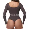 Body Modelador Sexy com Decote U Costas Abertas Emagrecedor com Controle de Barriga e Modelagem da Cintura, Modelador Corporal de Manga Longa