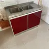 Armário de Cozinha Simples de Aço Inoxidável 2m Armário de Fogão Combinação de Armários Integrados Armário de Armazenamento Doméstico Uso Geral para Aluguel