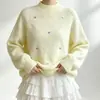 Estilo Coreano Novo Doce Xadrez Coração Tricô Top Feminino Outono Inverno Macio Aderente Gola Meia Alta Solto Emagrecedor Suéter Pulôver