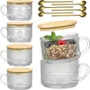 Taza de Café Retro con Asa de Vidrio Repujado Transfronteriza con Cuchara Tapa de Madera Taza para Avena Taza para Desayuno Taza de Leche Bol para Yogur