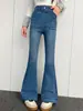 Nova coleção de outono: Calças boca de sino jeans de cor sólida estilo coreano para meninas, versáteis, cintura alta, emagrecedoras e compridas, atacado