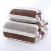 Conjunto de toalhas de coral fleece para adultos, atacado transfronteiriço, toalha de banho simples com listras largas, toalha absorvente espessa de malha de urdume