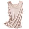 Camiseta Regata de Tricô de Seda Feminina com Decote V de Seda Renda Sexy Costas Bonitas Sem Mangas Camisa Base Top para Verão