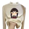 Camiseta Base de Terciopelo Alemán para Niñas Otoño e Invierno, Cuello Semi Alto, para Niños Medianos y Grandes, Estilo Coreano, Ropa Interior Cálida, Estampado Lindo, Manga Larga, Ropa para Niños