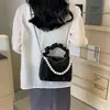 Bolso Cuadrado Pequeño Plegado Estilo Coreano de Mano para Mujer 2024 Nuevo Moda Bolso de Hombro con Perlas Elegante Versátil Bolso Cruzado de Cadena