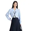 Camisa de Gasa Elegante de Manga Larga Azul, Estilo Nuevo de Primavera y Otoño, Corte Ajustado, para Viajar, Entrevistas, Ropa de Trabajo, Profesional, para Mujer