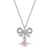 Nuevos Días de Perlas de la Emperatriz Viuda Plata Rosa Circonita Esfera Moño Planeta Tridimensional Aretes Collar