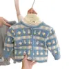 Cardigan Suéter Novo Estilo Outono e Inverno para Meninas Estilo Coreano Infantil Lindo Pato Azul Pequeno Casaco Suéter Tricô Suave