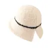 Sombrero de pescador de felpa a rayas de invierno y otoño nuevo al por mayor para mujer, sombrero de cubo versátil retro cálido para adelgazar la cara, sombrero de pescador liso