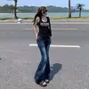 Jeans Americano Retro Hot Girl Bootcut Feminino Elástico Look Emagrecedor Versátil Slim Fit Milênio Dark Horseshoe Calça Flare