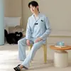 Cárdigan largo de manga larga y pantalón largo para hombre al por mayor, pijama de algodón puro, ropa de casa casual de dibujos animados para otoño, conjunto de dos piezas