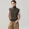 Nueva colección de otoño e invierno: cuello semi-alto, engrosado, abotonado 35 chaleco de cachemira, top de punto básico para mujer, chaleco de cachemira