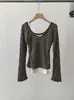 Camisa Base de Manga Longa Omalai para Mulheres 2026 Nova T-shirt Listrada de Início de Primavera Slim Fit Emagrecedora Falso Top Duas Peças 6140