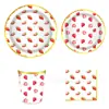 Mm109 Fiesta de Frutas Fresas Festival Vajilla para 8 Personas Set de 4 Piezas Plato de Papel Vaso de Papel Servilleta
