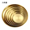 Prato de churrasco de aço inoxidável estilo coreano camada única disco dourado espesso prato de sobremesa prato de buffet prato ocidental prato de churrasco