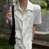 Camisa Branca de Manga Curta Falsa Duas Peças para Homens, Estilo Coreano de Verão, Design Casual Solto, Manga Meia