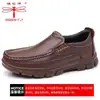 Sapatos de Couro Genuíno da Marca Dragonfly para Homens, Couro Bovino de Primeira Camada, Casual de Negócios, Sapatos de Calçar com Solado de Borracha para Homens de Meia-Idade e Idosos