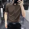 Camisa Casual de Alta Gama Italiana sin Planchar para Hombre, Manga Corta, Seda de Hielo, Color Sólido, Formal de Negocios, Caída Suave, Corte Ajustado