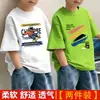 Camiseta de Manga Curta para Meninos Estilo Verão Fino 2026 Novas Roupas de Verão Infantis Meia Manga Algodão Puro Top para Criança Grande Camiseta de Menino