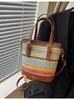 Bolso de Cubo de Viaje Casual de Hombro Simple de Paja Tejida Transfronterizo 2025 Nuevo Tejido de Gran Capacidad Color Contrastante Vacaciones en la Playa