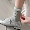Calcetines de Verano para Mujer con Lazo, Estilo Delgado Transpirable, Estilo Fresco y Dulce Japonés, Color Gris, Calcetines Simples de Media Pantorrilla