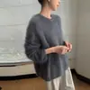 Suéter de Punto Versátil Cómodo de Color Sólido Cepillado Cálido para Otoño e Invierno Cuello Redondo Holgado Nuevo Suéter de Cachemira para Mujer