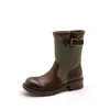 Botas Martin de Couro Genuíno Patchwork com Sola Grossa Femininas 2026 Novo Estilo Britânico Retrô Botas Empilhadas Meio da Panturrilha Botas de Cavaleiro Personalizado