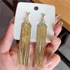 Estilo nuevo europeo y americano falda de danza de hierba pendientes largos de borla diseño de nicho femenino temperamento de alta calidad pendientes estilo vacacional exagerados