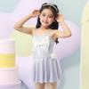 Traje de Banho Infantil Princesa Peça Única com Laço Fofo Tendência Praia Litoral Roupa de Banho Infantil Desenho Animado