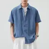 Camisa de Lino de Manga Corta con Cuello de Lino para Hombre Xintang, Estilo Americano Holgada Sencilla Casual
