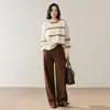 Otoño Nuevo Raya de Contraste Cuello Redondo Moderno y Versátil Estilo Casual