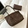 Bolsa Casual Transfronteiriça de Grande Capacidade Feminina Chegada Nova Outono 2026 Bolsa de Ombro Único Popular Estampa de Leopardo Bolsa Tote Saco