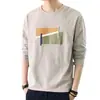 Venta al por mayor de camisetas de manga larga para hombre, primavera y otoño, camisa interior de color superior, estampada, holgada y a la moda para jóvenes.