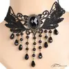 Collar de Encaje de Moda Exagerada Europeo y Americano Cadena de Collar con Colgante de Flor de Rosa Negra y Gema