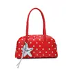 Bolso tipo almohada de lunares retro americano, bolso de mano de moda para mujer con colgante de estrella de cinco puntas, bolso de hombro casual versátil, bolso de axila